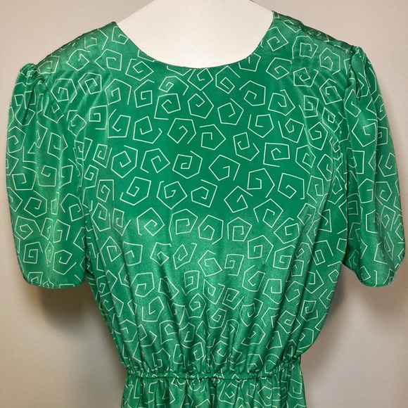 Vintage Midi Short‎ Sleeve Button Back Geometric Sundress Women S Green Funky - Picture 1 of 9